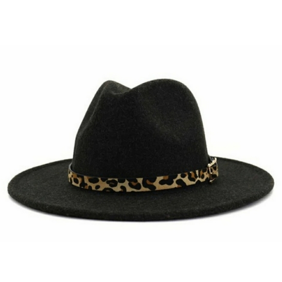 Felt Fedora Panama Black Hat w removable / Adjustable Strap Detail New - Picture 10 of 10